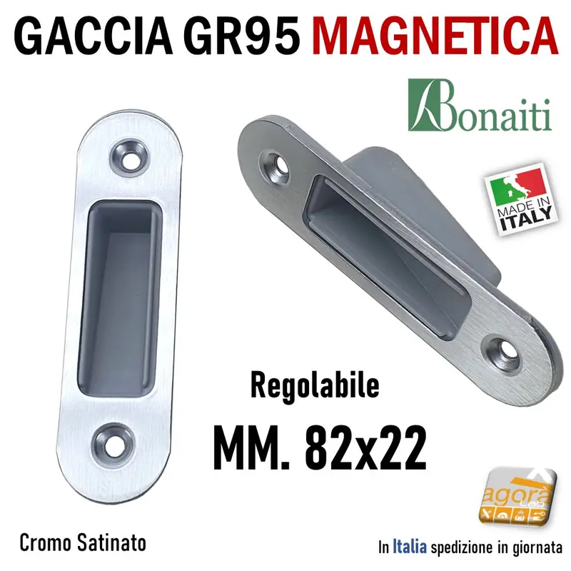 Riscontro Gaccia Magnetica Bonaiti GR95 82x22 per Serrature B-NO 937 Cromo Sat Contropiastra