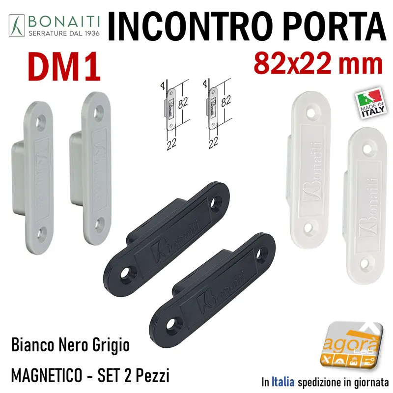 Riscontro Magnetico Bonaiti DM1 incontro 82x22 Set 2 pz blocco porta senza serratura bianco nero grigio