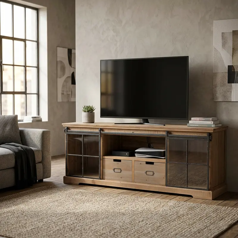 Rodolfo - mobile tv in legno e acciaio marrone antracite