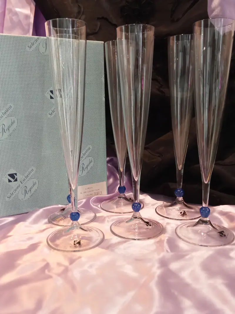 ROGASKA CRISTALLERIA SET 6 FLUTES SPUMANTE POIS BLU