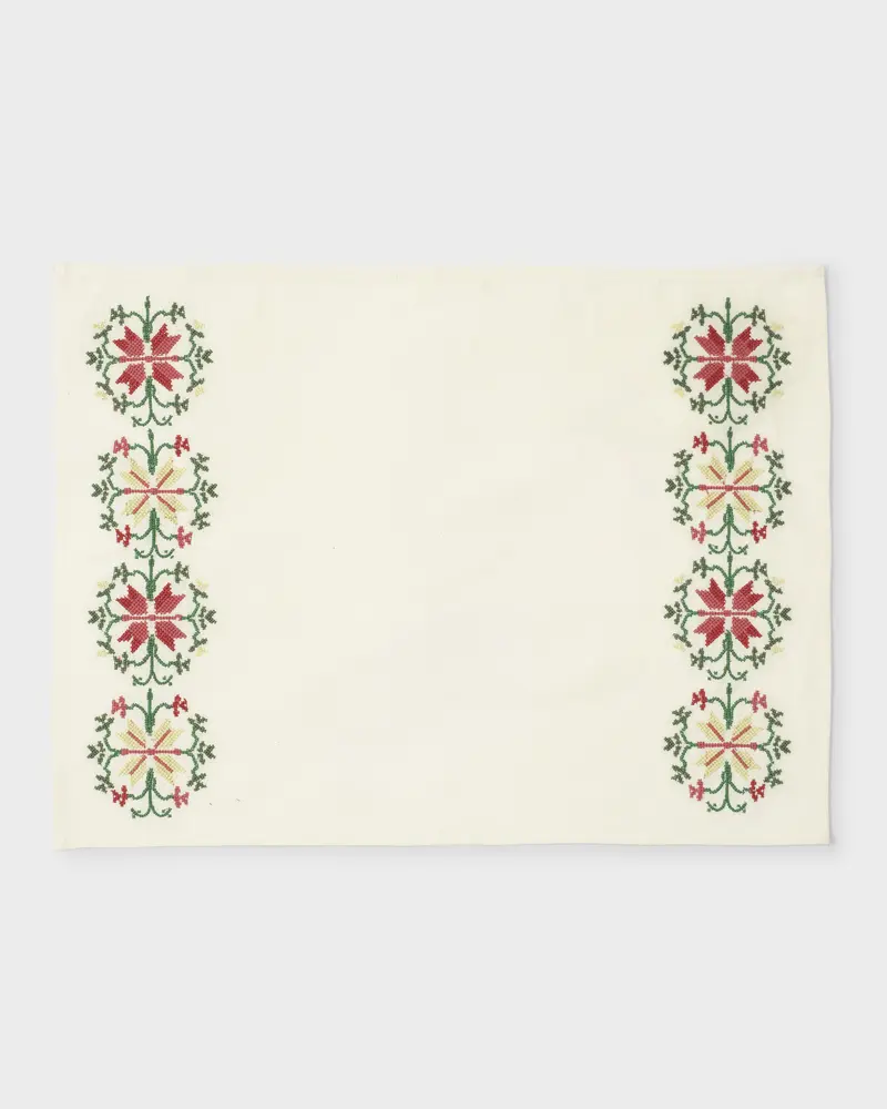Rohida Embroidered Placemat, Red and White (Set of 2)