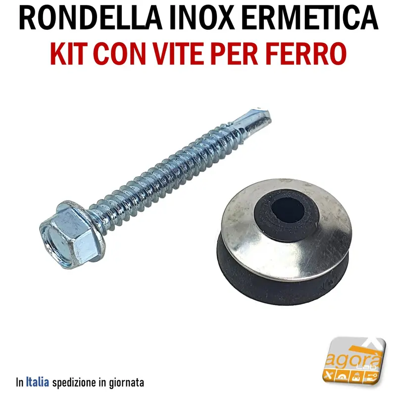 RONDELLA ERMETICA INOX D25 CON VITE PER METALLO TE 6X50MM AUTOPERFORANTE KIT 10 PEZZI