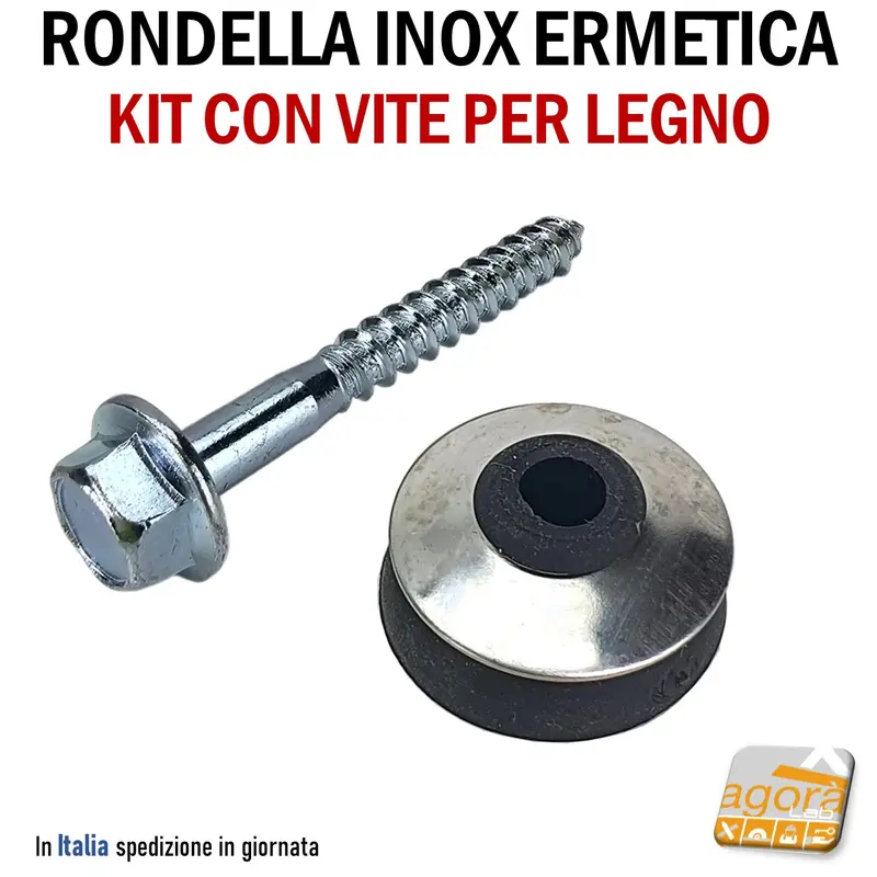 RONDELLA ERMETICA INOX D25 GOMMA CON VITE PER LEGNO TE 6X50MM KIT 10 PEZZI