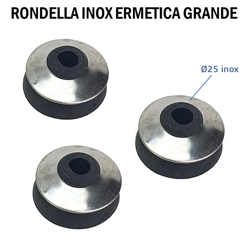 RONDELLA ERMETICA INOX D25 GUARNIZIONE GOMMA COPERTURA TETTI FISSAGGIO POLICARBONATO KIT 10-50-200 PEZZI