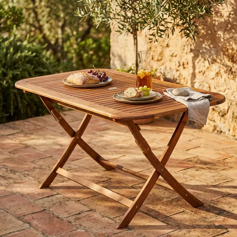 Ronny - tavolo pieghevole in acacia marrone 150x80