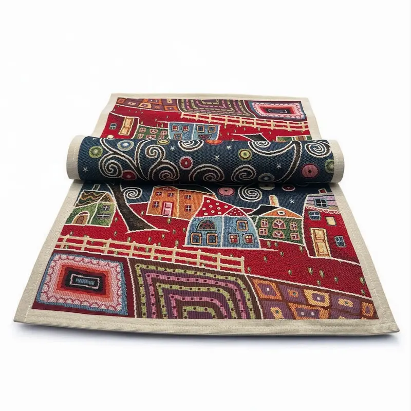 Runner Tovaglietta VILLAGE AT NIGHT, uni, Gobelin Jacquard