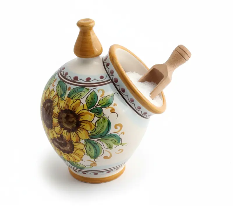 Saliera in ceramica decorata a mano da ceramisti siciliani girasole art 15