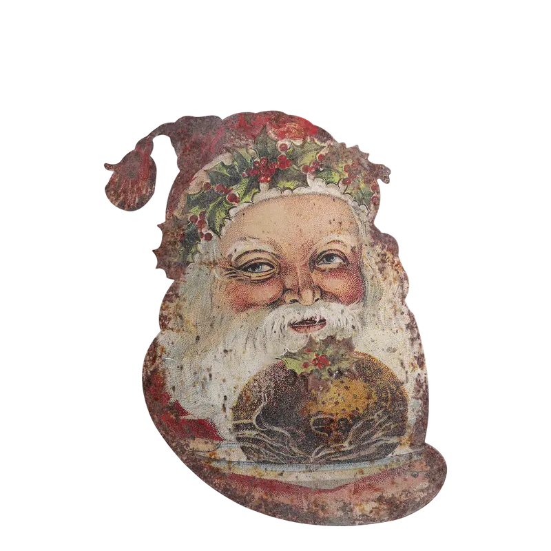 Santa Claus vintage da appendere in metallo effetto anticato