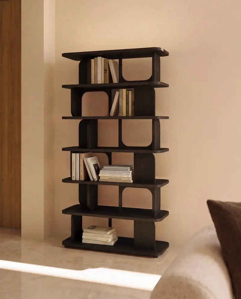 Scaffalatura Aduma in impiallacciatura in rovere con finitura ebanizzata FSC 100% 100 x 187 cm