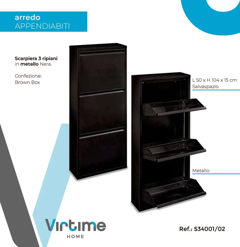 SCARPIERA MET.50X104X15CM 3 RIPIANI NERA