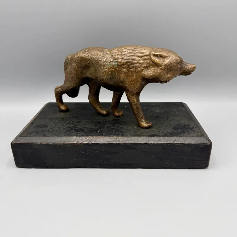 Scultura bronzo lupo base in legno nero Italia 1900 ca