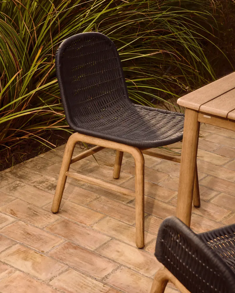 Sedia Alipa in legno massiccio di acacia e corda grigio scuro