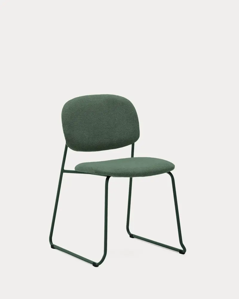 Sedia impilabile Meli in ciniglia verde e gambe in metallo verde FSC Mix Credit