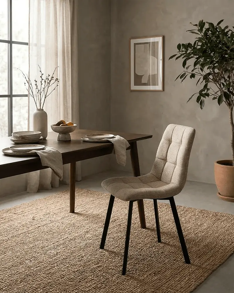 Sedia Jade - Sedia moderna in tessuto Tortora - Struttura in metallo nero opaco - Design moderno - 1 pz