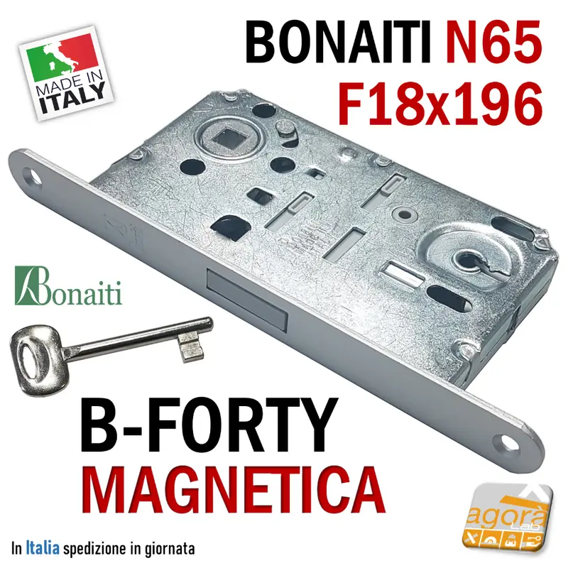 SERRATURA PATENT X PORTA MAGNETICA B-FORTY BONAITI N65 FRONTALE 18X196MM E50 I90