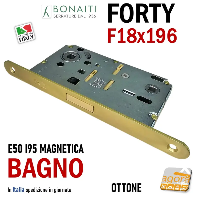 SERRATURA PORTA B- FORTY BONAITI N67 WC BAGNO FRONTALE 18X196MM E50 I95 OTTONE MAGNETICA
