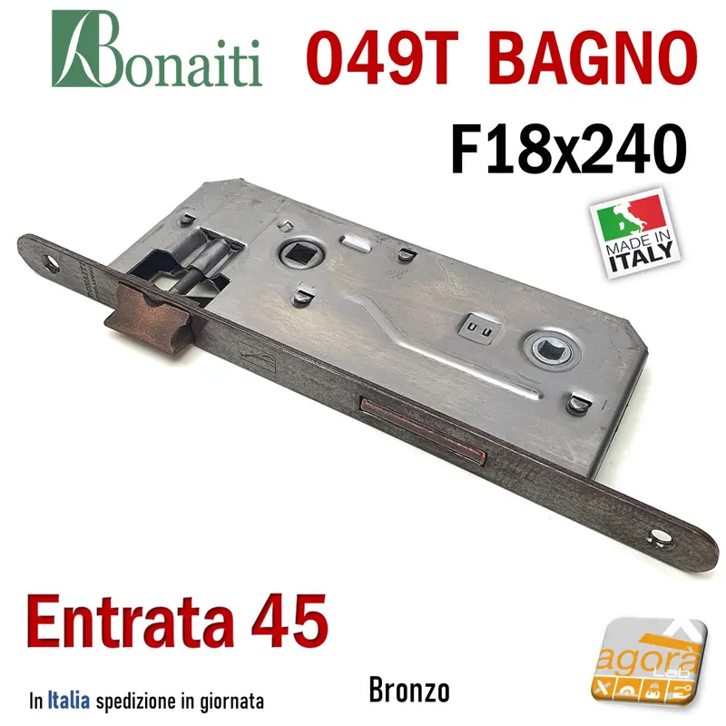 SERRATURA PORTA BAGNO FRONTALE 18x240mm BONAITI 049T-45 BRONZO E45 I90