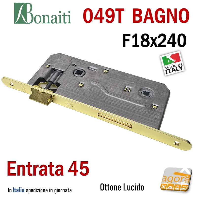 SERRATURA PORTA BAGNO FRONTALE 18x240mm BONAITI 049T-45 OTTONE E45 I90