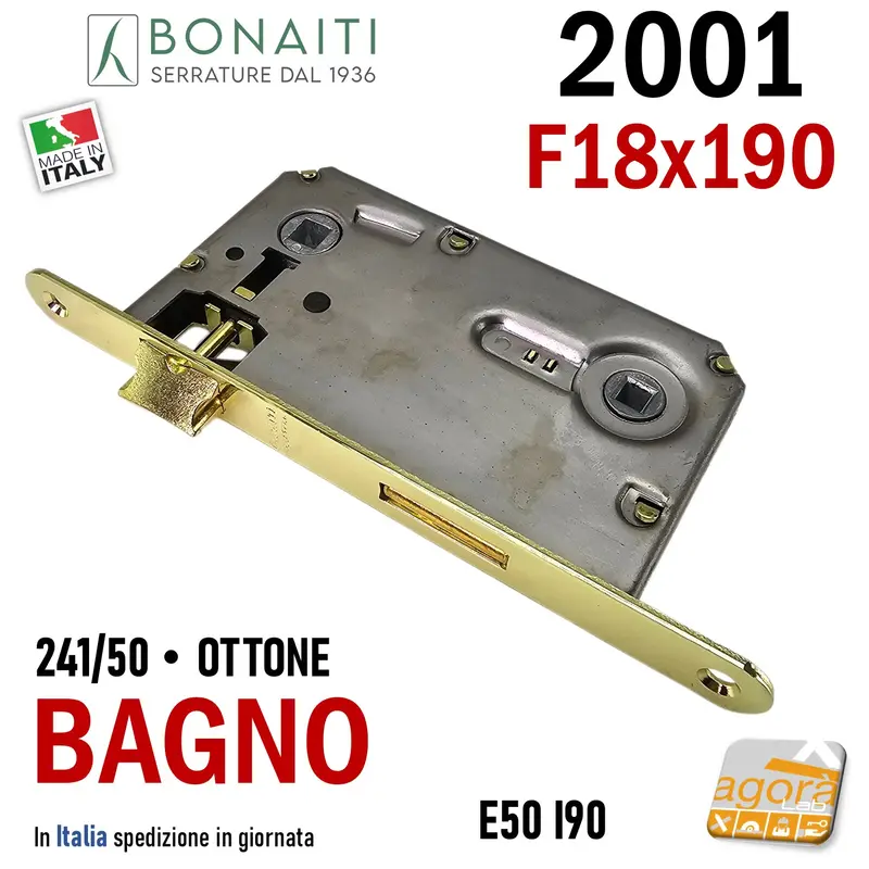 Serratura Porta FRONTALE 18x190 BONAITI 2001 WC 241 BAGNO MONETA Libero/Occupato Ottone