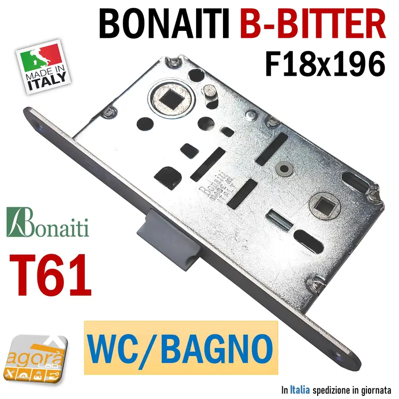 SERRATURA PORTA FRONTALE 18x196 E50 I90 BONAITI B-BITTER T61 CR OP MONETA LIBERO/OCC WC BAGNO