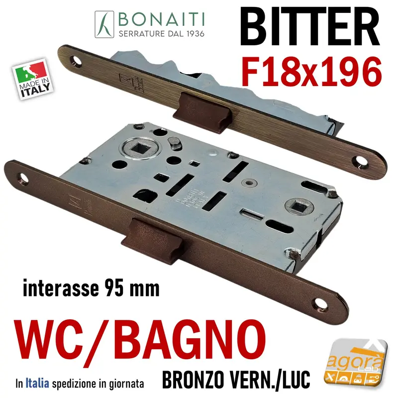 SERRATURA PORTA FRONTALE 18x196 E50 I95 BONAITI BITTER T62 BRONZO WC BAGNO MONETA