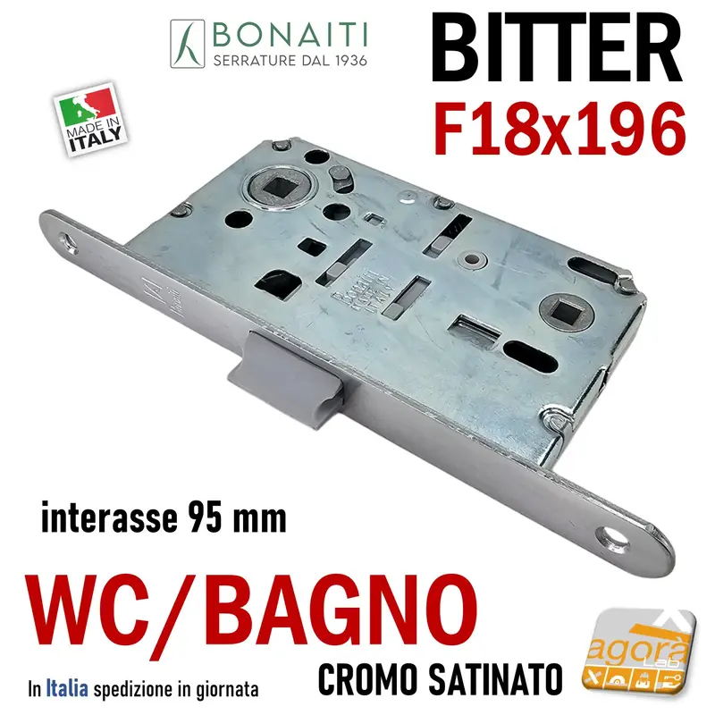 SERRATURA PORTA FRONTALE 18x196 E50 I95 BONAITI BITTER T62 CROMO SAT WC BAGNO MONETA