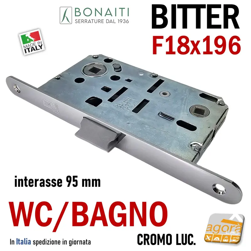SERRATURA PORTA FRONTALE 18x196 E50 I95 BONAITI BITTER T62 CROMO WC BAGNO MONETA