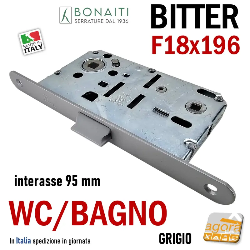 SERRATURA PORTA FRONTALE 18x196 E50 I95 BONAITI BITTER T62 GRIGIO WC BAGNO MONETA