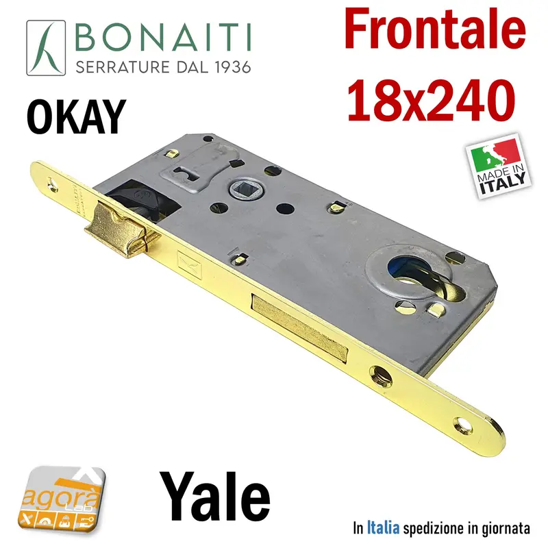 SERRATURA PORTA FRONTALE 18x240mm YALE BONAITI C18T-50 OTTONE E50 I85