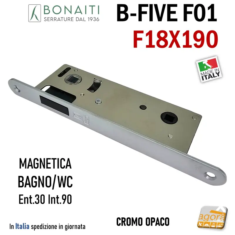 SERRATURA PORTA INTERNA MAGNETICA B-FIVE BONAITI F01 BAGNO FRONTALE 18X190MM E30 INT 90