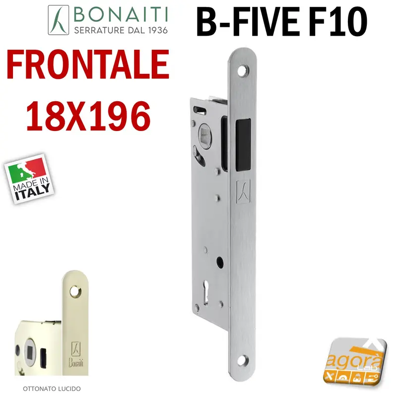 SERRATURA PORTA INTERNA MAGNETICA B-FIVE BONAITI F10 PATENT FRONTALE 18X196MM E30 INT 90 OTTONE - CR