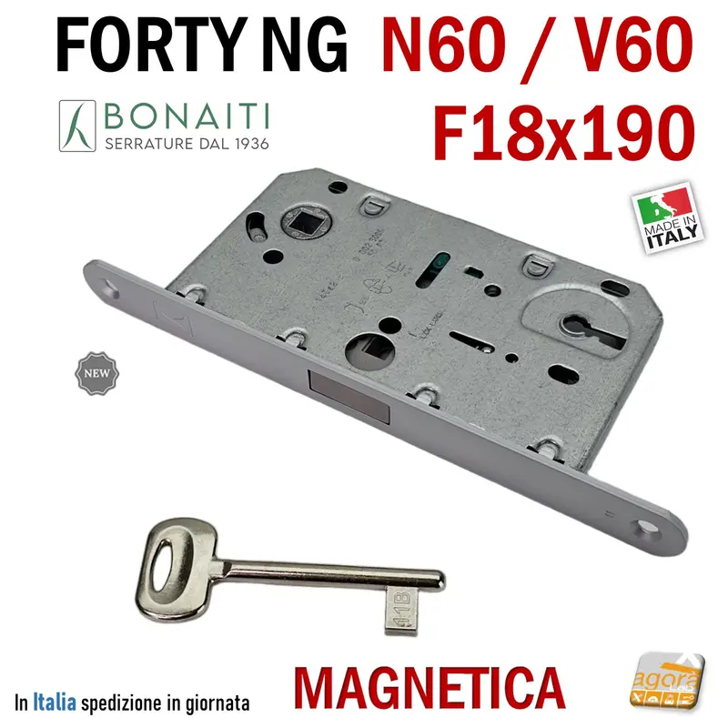 SERRATURA PORTA INTERNA MAGNETICA B-FORTY BONAITI N60 V60 FRONTALE 18X190MM E50 I90