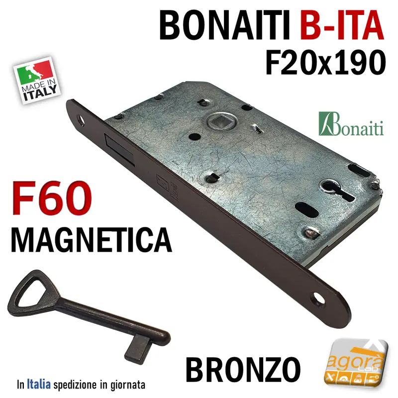 SERRATURA PORTA INTERNA MAGNETICA B-ITA BONAITI F60 FRONTALE 20X190MM E50 I70 PATENT