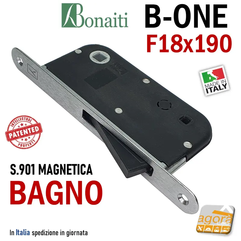 SERRATURA PORTA INTERNA MAGNETICA B-ONE BONAITI S 901 BAGNO WC FRONTALE 18X190MM E50 INT90 CROMO SATINATO