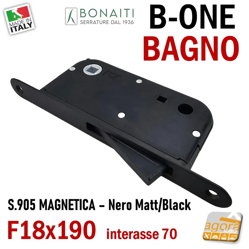 SERRATURA PORTA INTERNA MAGNETICA B-ONE BONAITI S 905 BAGNO WC FRONTALE 18X190MM E50 INT70 NERA