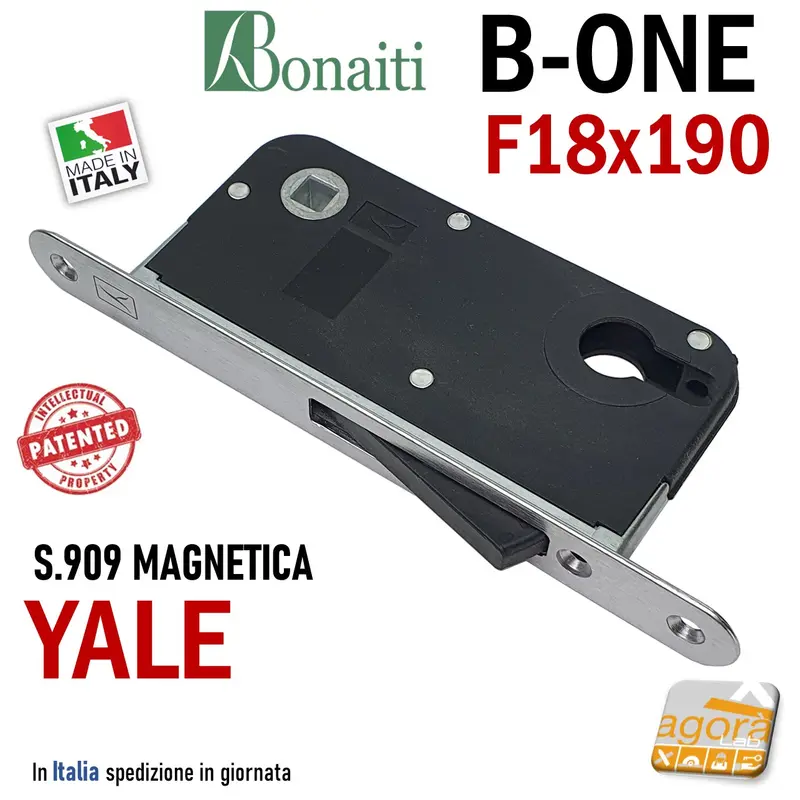 SERRATURA PORTA INTERNA MAGNETICA B-ONE BONAITI S 909 YALE FRONTALE 18X190MM E50 INT85 CROMO SATINATO