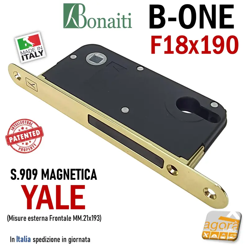 SERRATURA PORTA INTERNA MAGNETICA B-ONE BONAITI S 909 YALE FRONTALE 18X190MM E50 INT85 OTTONE X CILINDRO