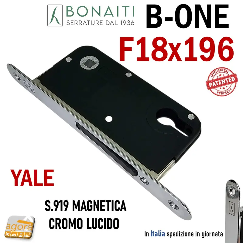 SERRATURA PORTA INTERNA MAGNETICA B-ONE BONAITI S 919 YALE FRONTALE 18X196MM E50 INT85 CROMO LUCIDO