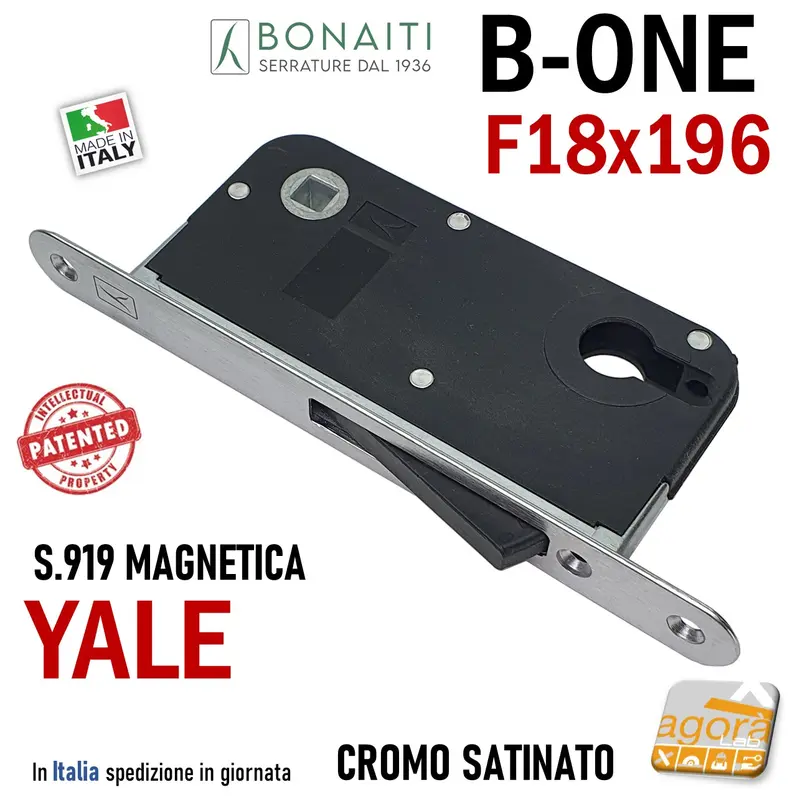 SERRATURA PORTA INTERNA MAGNETICA B-ONE BONAITI S 919 YALE FRONTALE 18X196MM E50 INT85 CROMO SATINATO