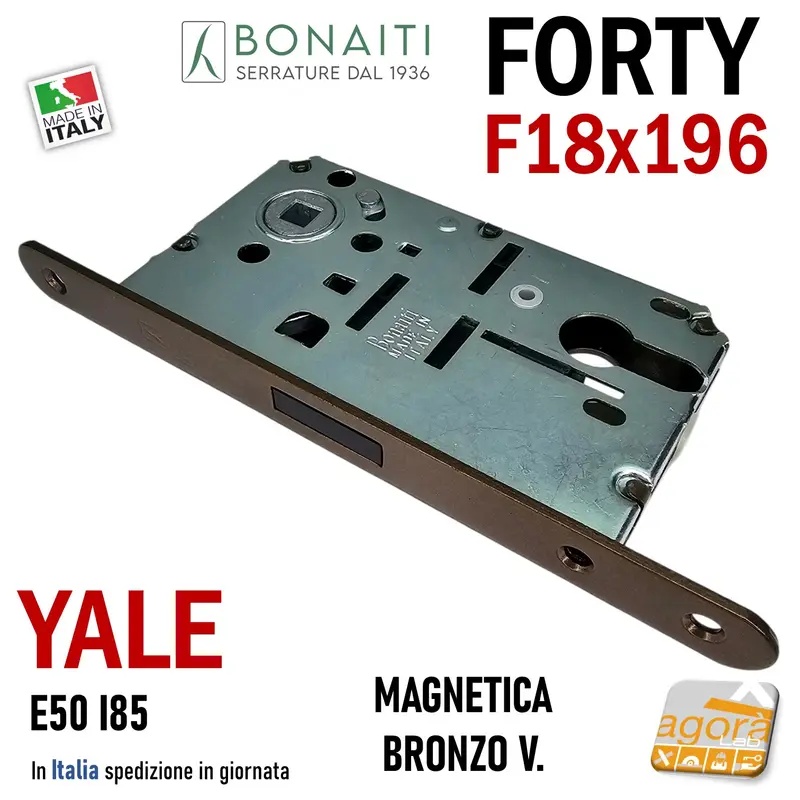 SERRATURA PORTA INTERNA MAGNETICA FORTY BONAITI N69 YALE FRONTALE 18X196MM E50 I85 BRONZO