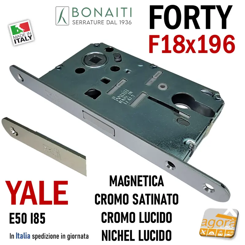 SERRATURA PORTA INTERNA MAGNETICA FORTY BONAITI N69 YALE FRONTALE 18X196MM E50 I85 CR SAT LUC