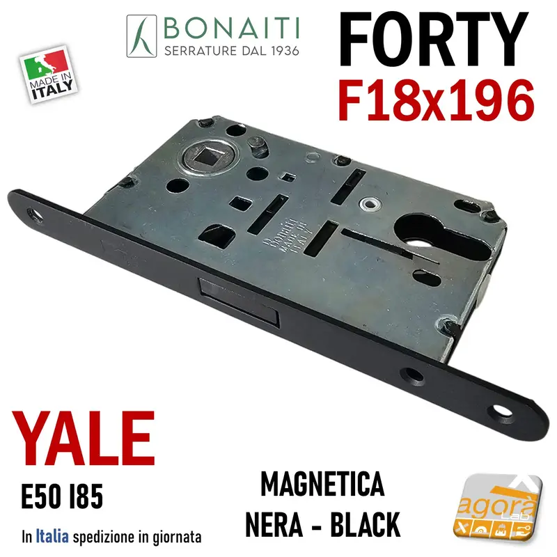 SERRATURA PORTA INTERNA MAGNETICA FORTY BONAITI N69 YALE FRONTALE 18X196MM E50 I85 NERA