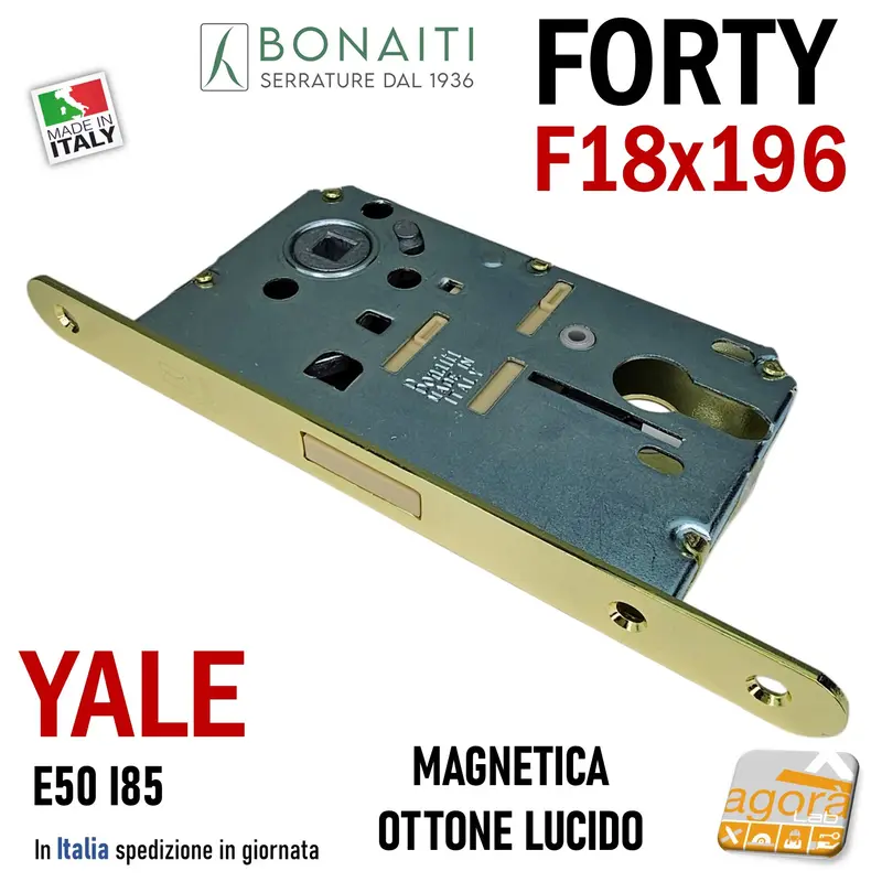 SERRATURA PORTA INTERNA MAGNETICA FORTY BONAITI N69 YALE FRONTALE 18X196MM E50 I85 OTTONE