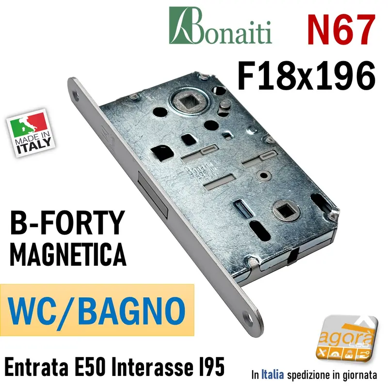 SERRATURA PORTA MAGNETICA B-FORTY BONAITI N67 WC BAGNO FRONTALE 18X196MM E50 I95