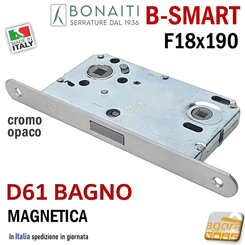SERRATURA PORTA MAGNETICA B-SMART BONAITI D61 BAGNO FRONTALE 18X190MM E50 I90 CROMO OPACO