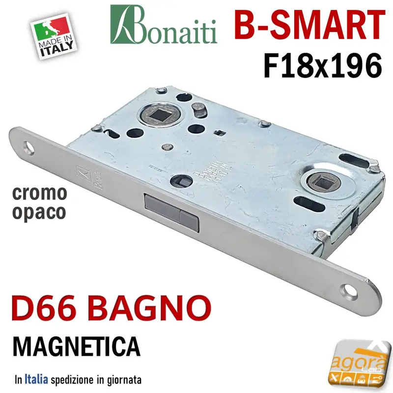 SERRATURA PORTA MAGNETICA B-SMART BONAITI D66 BAGNO FRONTALE 18X196MM E50 I90 CROMO OPACO