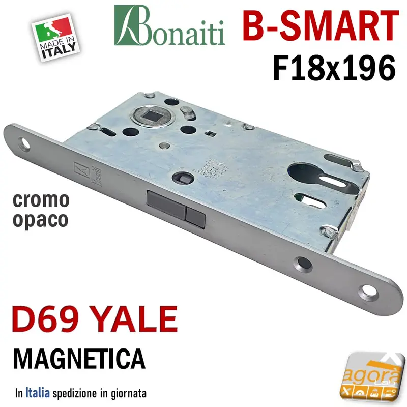 SERRATURA PORTA MAGNETICA B-SMART BONAITI D69 CILINDRO YALE FRONTALE 18X196MM E50 I85 CROMO OPACO