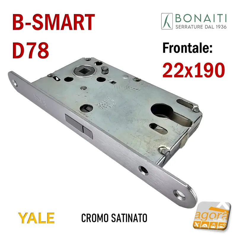 SERRATURA PORTA MAGNETICA B-SMART BONAITI D78 CILINDRO YALE FRONTALE 22X190MM E50 I85 CROMO SAT