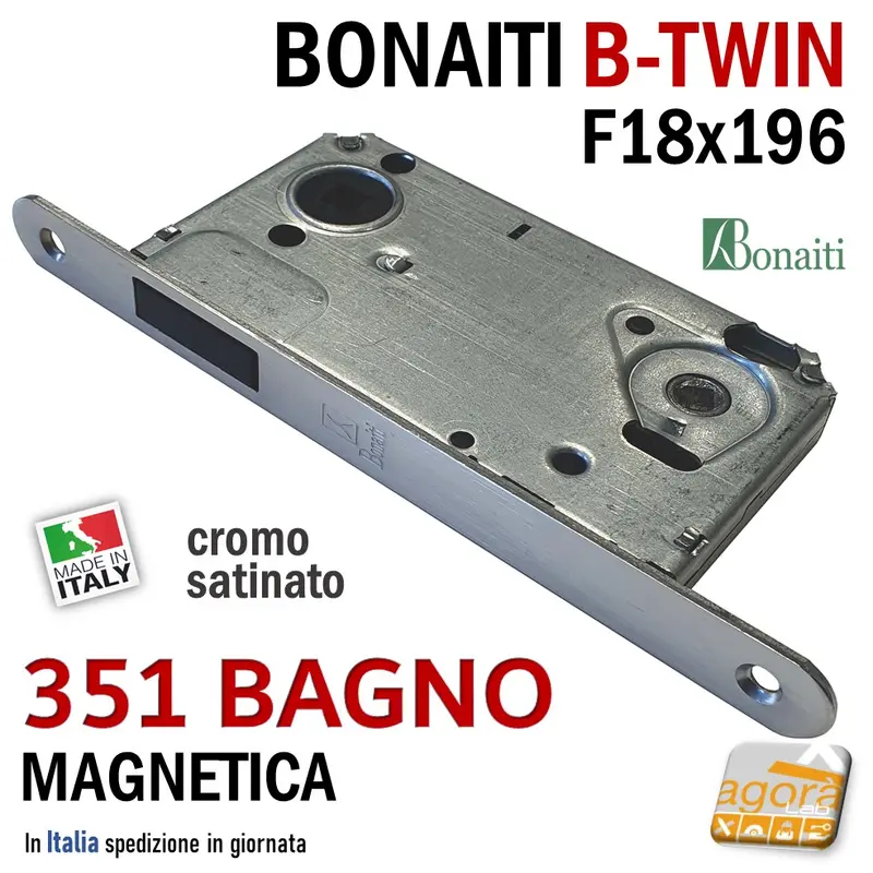 SERRATURA PORTA MAGNETICA B-TWIN BONAITI 351 WC BAGNO FRONTALE 18X196MM E50 I90 CROMO SATINATO