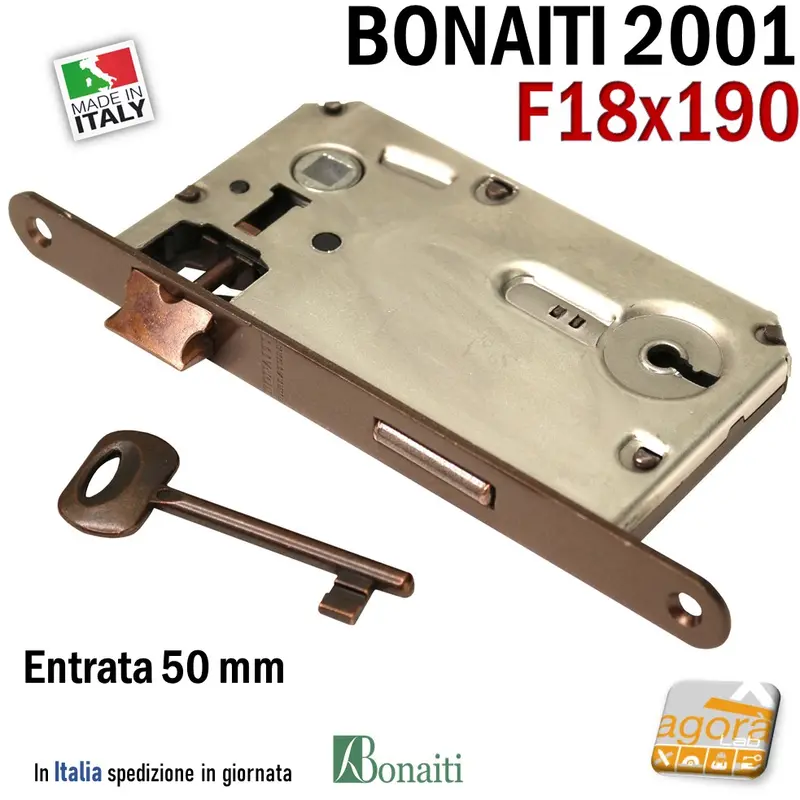 SERRATURA PORTA PATENT FRONTALE 18x190 BONAITI 2001 240 BRONZO E50 INT90
